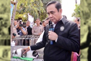 Prayut bij een van de puppies
